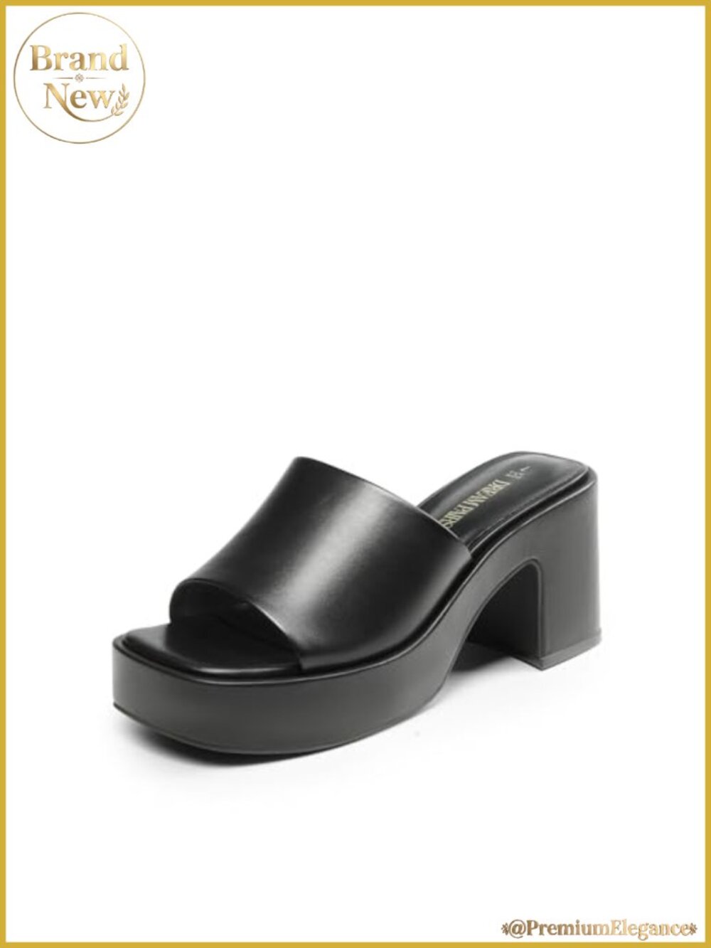 Chunky Heel Mule Sandals Square Toe Slip On Vegan Leather